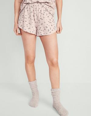High-Waisted Floral-Print Sunday Sleep Shorts for Women -- 3.5-inch inseam gray