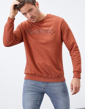 Tarçın Yazı Nakışlı O Yaka Rahat Form Erkek Sweatshirt - 88020