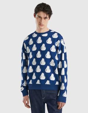 blue sweatshirt with pear print
