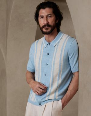 Gianni Linen-Cotton Sweater Polo blue