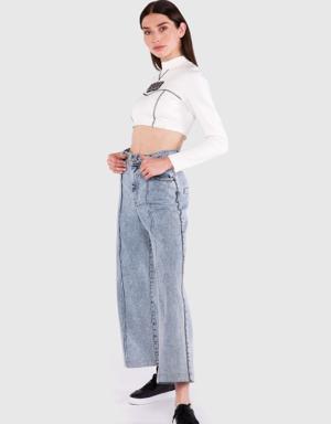 High Waist Ankle Length Strase Stone Striped Jean Blue Trousers