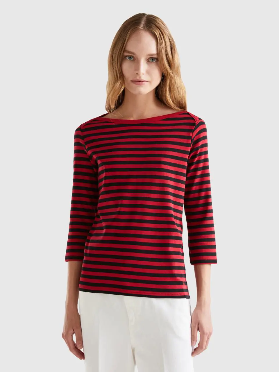 Benetton striped 3/4 sleeve t-shirt in 100% cotton. 1