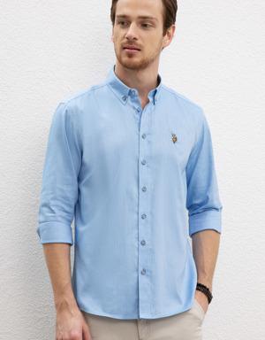 Erkek Kobalt Mavi Uzun Kollu Basic Gömlek