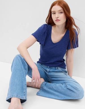 Essential Rib Flutter Sleeve T-Shirt blue