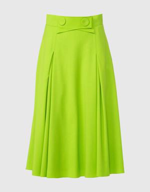High Waist Button Detailed Midi Length Green Skirt