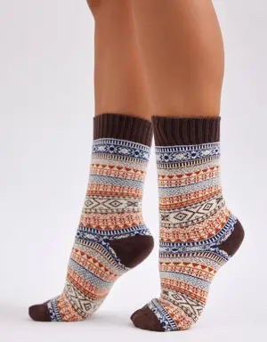 KAlın Kışlık Desenli Unisex Çorap Lacivert