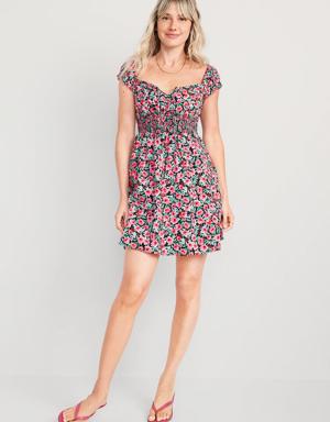 Waist-Defined Floral Mini Dress for Women blue