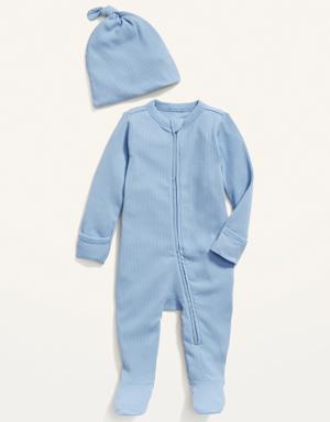Old Navy Footed Sleep & Play Rib-Knit One-Piece & Beanie Layette Set for Baby blue