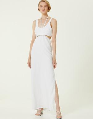 Diana Beyaz Kesim Detaylı Maksi Elbise
