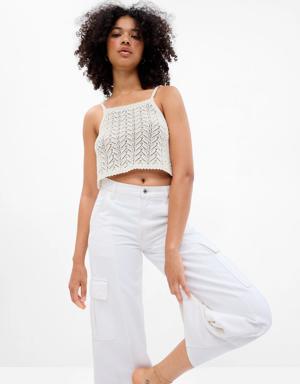 Organic Cotton Crochet Top white