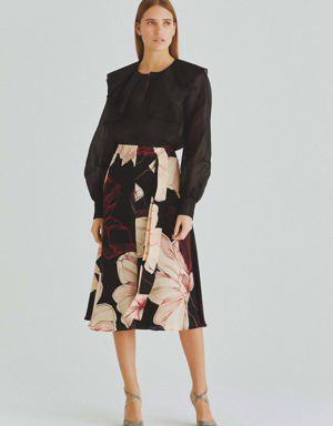 Floral Waist Tie Midi Skirt