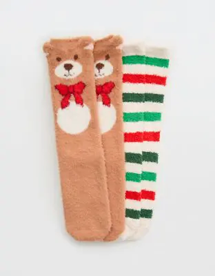 American Eagle Fuzzy Holiday Crew Sock 2-Pack. 1