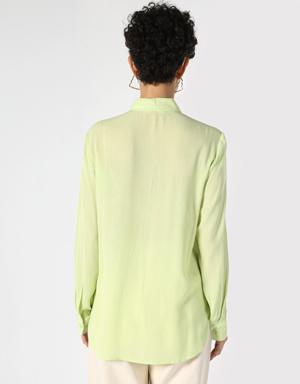 Regular Fit Cepli Yeşil Kadın Uzun Kol Gömlek