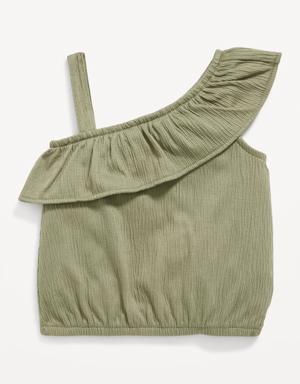 Ruffled Puckered-Jacquard Knit One-Shoulder Top for Baby brown