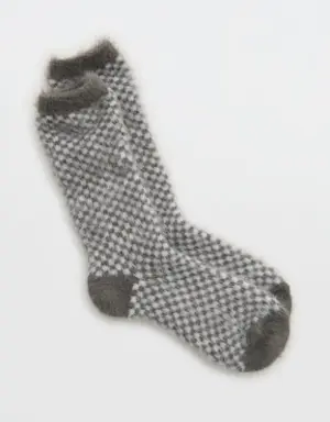 Fuzzy Plaid Crew Socks