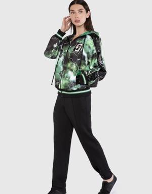 Embroidery Detailed Patterned Green Sweatshirt
