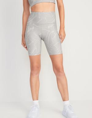 High-Waisted PowerSoft Side-Pocket Biker Shorts for Women -- 8-inch inseam gray