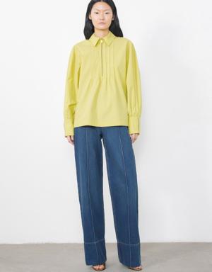 Green Blouse With Front Ribbed Sleeves With Zipper Slits
