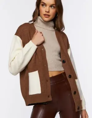 Forever 21 Colorblock Cardigan Sweater Brown/Cream