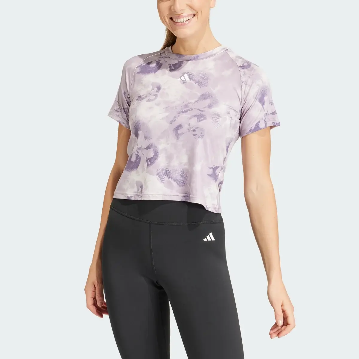 Adidas Train Essentials AOP Flower Tie-Dye T-Shirt. 1