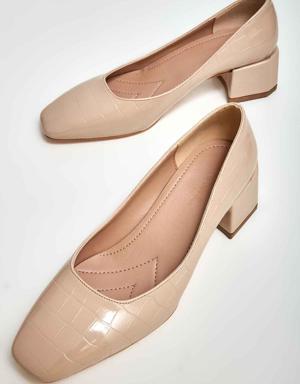 Bej Kroko Kadın Klasik Topuklu Ayakkabı M0840815511
