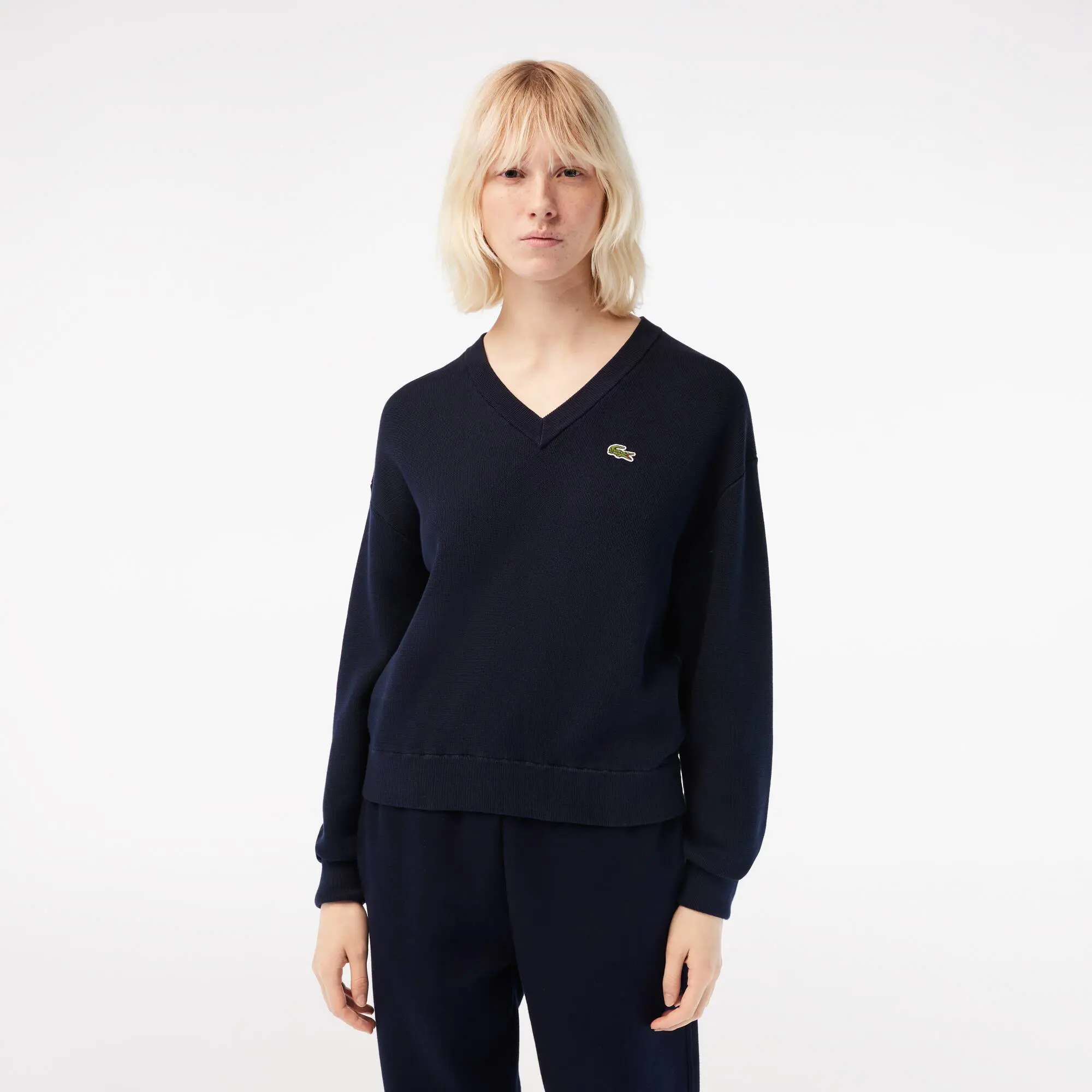 Lacoste Women’s Lacoste V-Neck Organic Cotton Sweater. 1