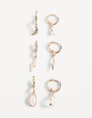 Gold-Toned Huggie Hoop Drop Earrings Variety 3-Pack for Women gold