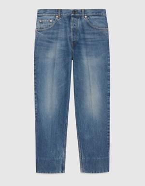 Washed organic denim pant with label