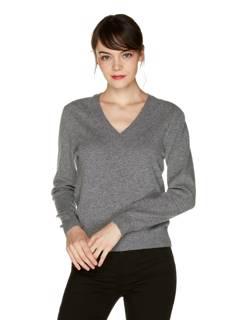 Gray V-neck sweater in pure Merino wool