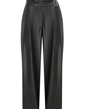 Pleather Black pants with belt - 2 / BLACK