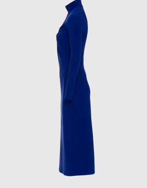 Knitted Window Decollete Detailed Navy Fit Dress