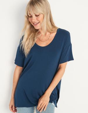 Oversized Luxe Voop-Neck Tunic T-Shirt for Women blue
