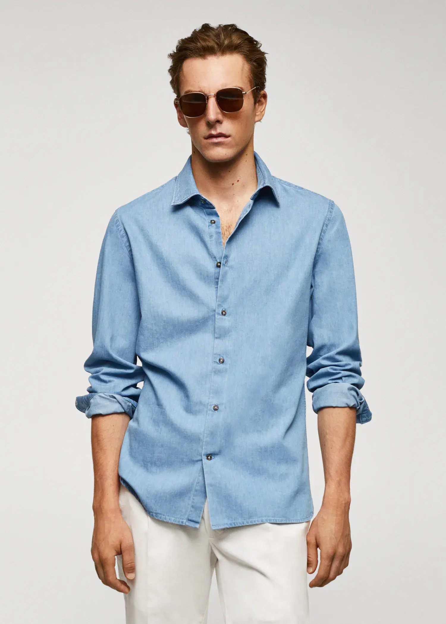Mango Slim-fit chambray cotton shirt. 1