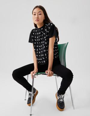 SPORT Kadın Relaxed Fit Bisiklet Yaka Desenli Organik Pamuk Siyah T-Shirt