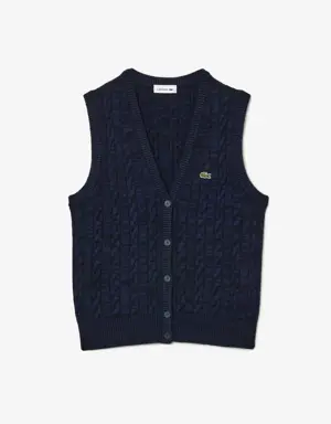 Women's Sleeveless Cable Knit Cotton and Wool Blend Vest