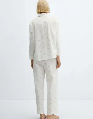 Floral embroidered cotton pyjama trousers