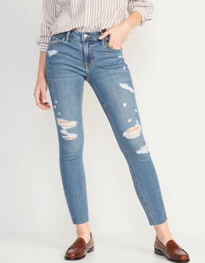 Mid-Rise Rockstar Super Skinny Ripped Cut-Off Jeans for Women blue