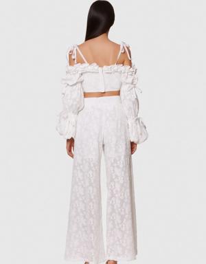Arm Pleated White Crop Top