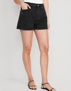 High-Waisted Slouchy Straight Button-Fly Non-Stretch Jean Shorts for Women -- 3-inch inseam black