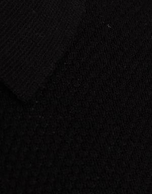 Siyah Regular Fit Jakarlı Pamuklu Polo Yaka Triko Tişört