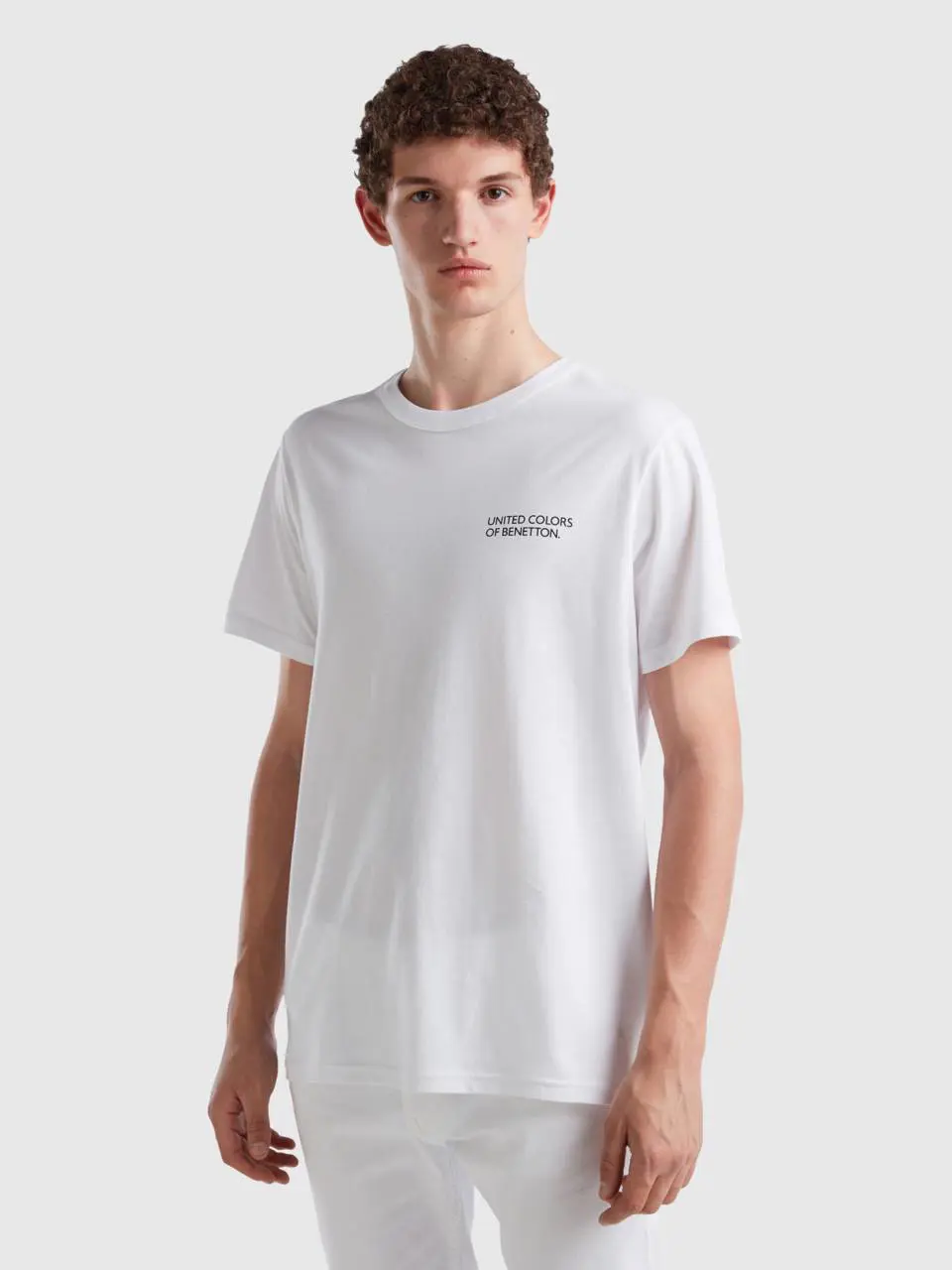 Benetton white t-shirt in organic cotton with logo print. 1