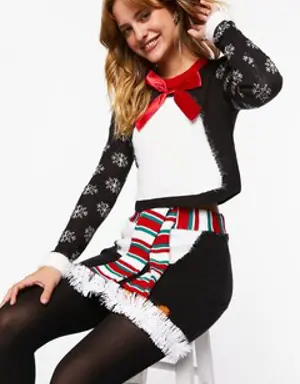 Forever 21 Penguin Sweater &amp; Skirt Set Black/Multi