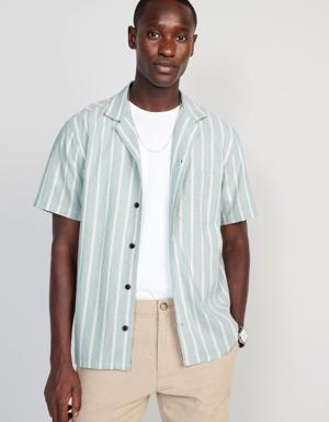 Striped Button-Front Camp Shirt for Men blue