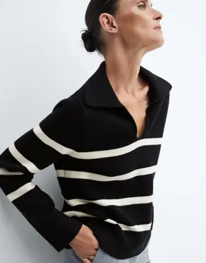 Striped polo-neck sweater