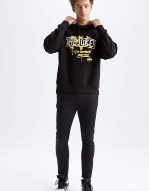 Batman Oversize Fit Kapüşonlu İçi Yumuşak Tüylü Sweatshirt