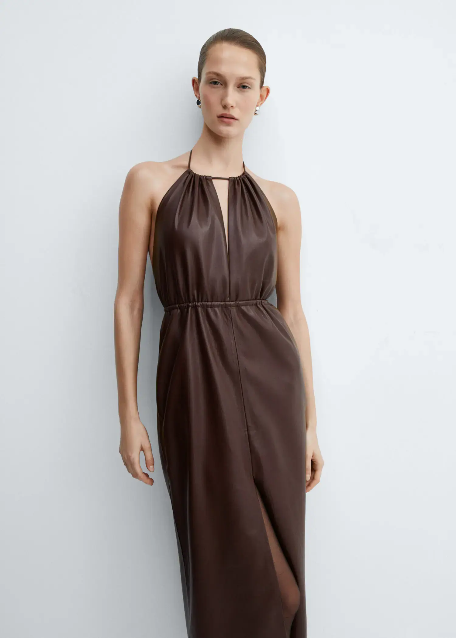 Mango Leather-effect halter dress. 2