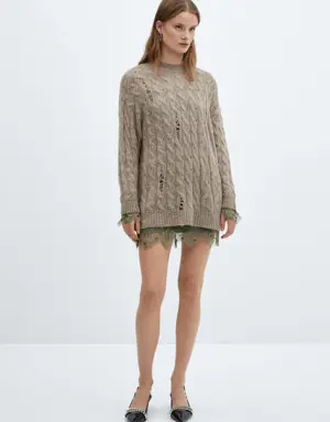 Decorative ripped long sweater