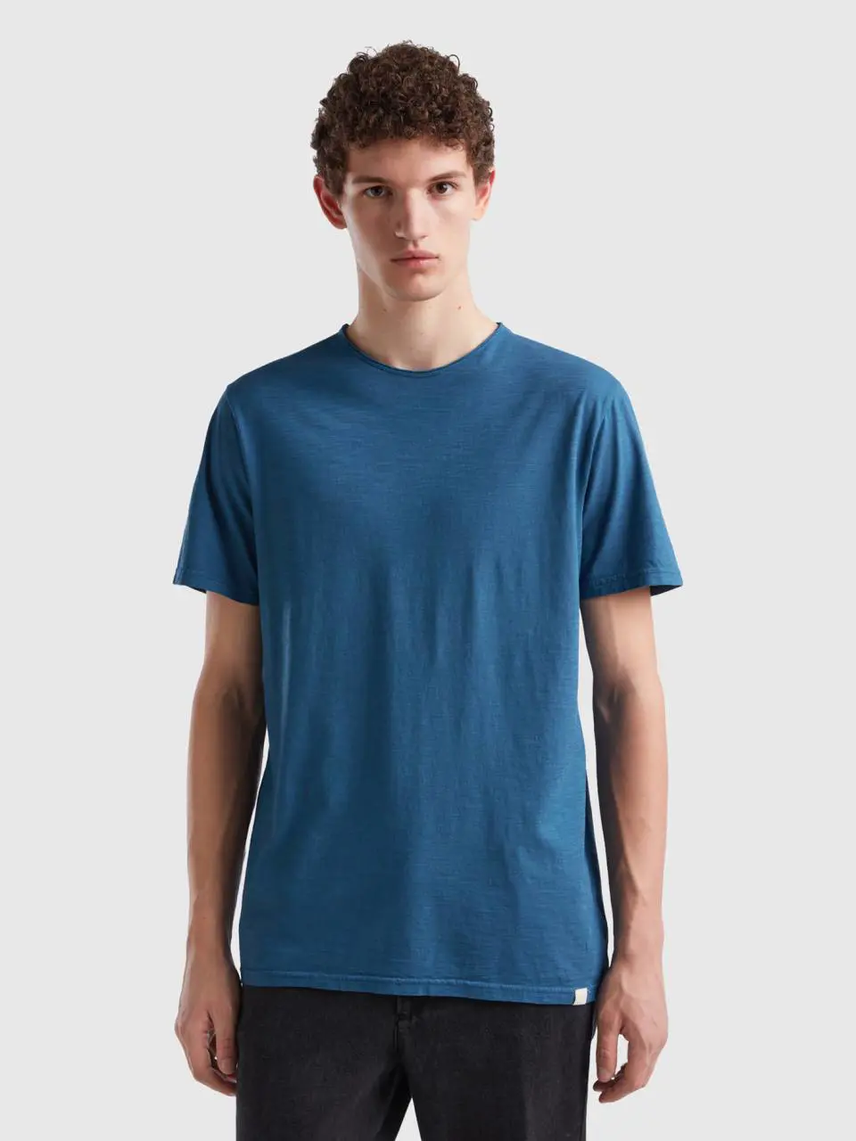 Benetton air force blue t-shirt in slub cotton. 1