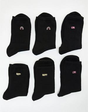 6 lı Paket Kadın Soket Çorap SİYAH