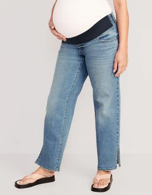 Maternity Front-Low Panel OG Loose Side-Split Jeans blue